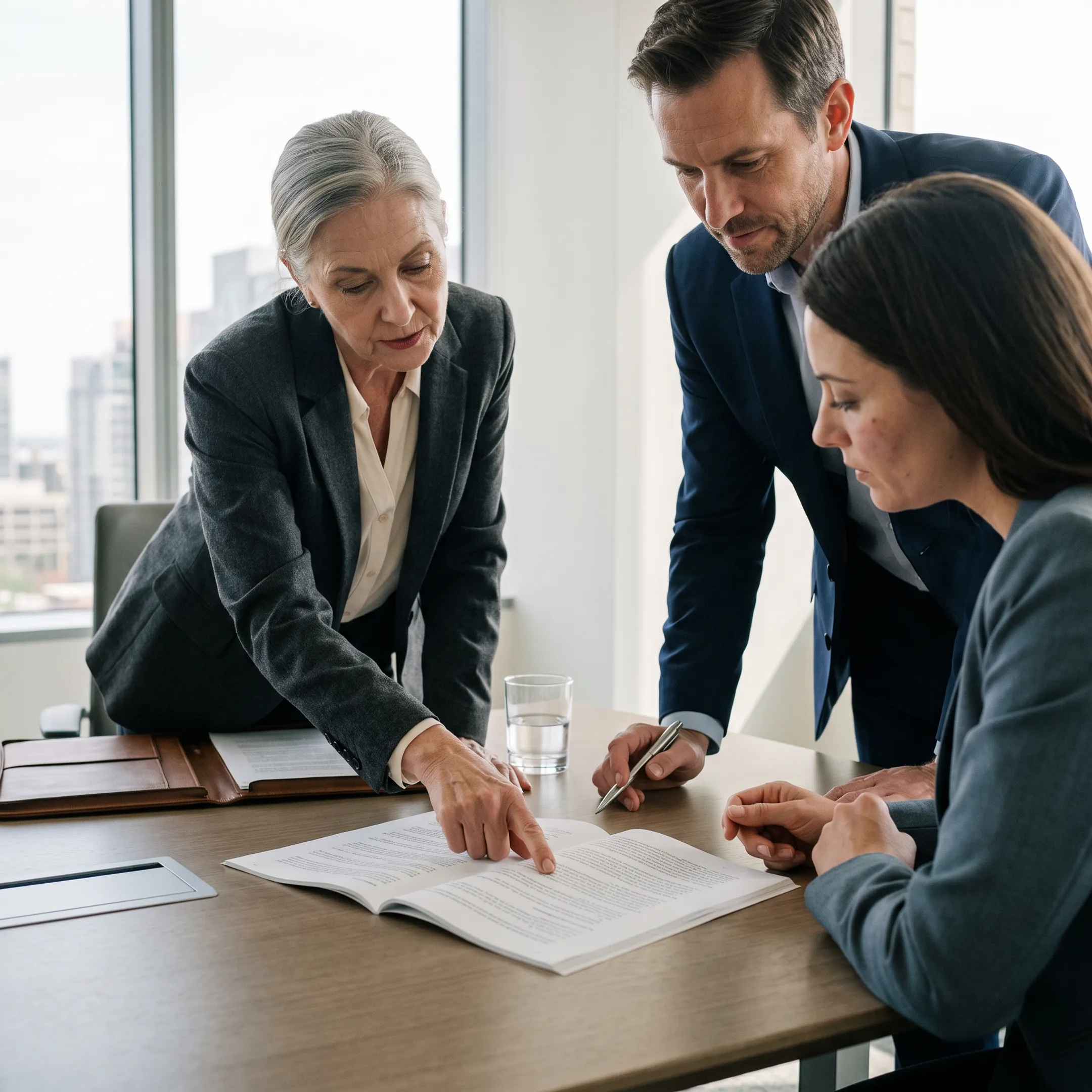Executive compliance leadership interview in modern boardroom