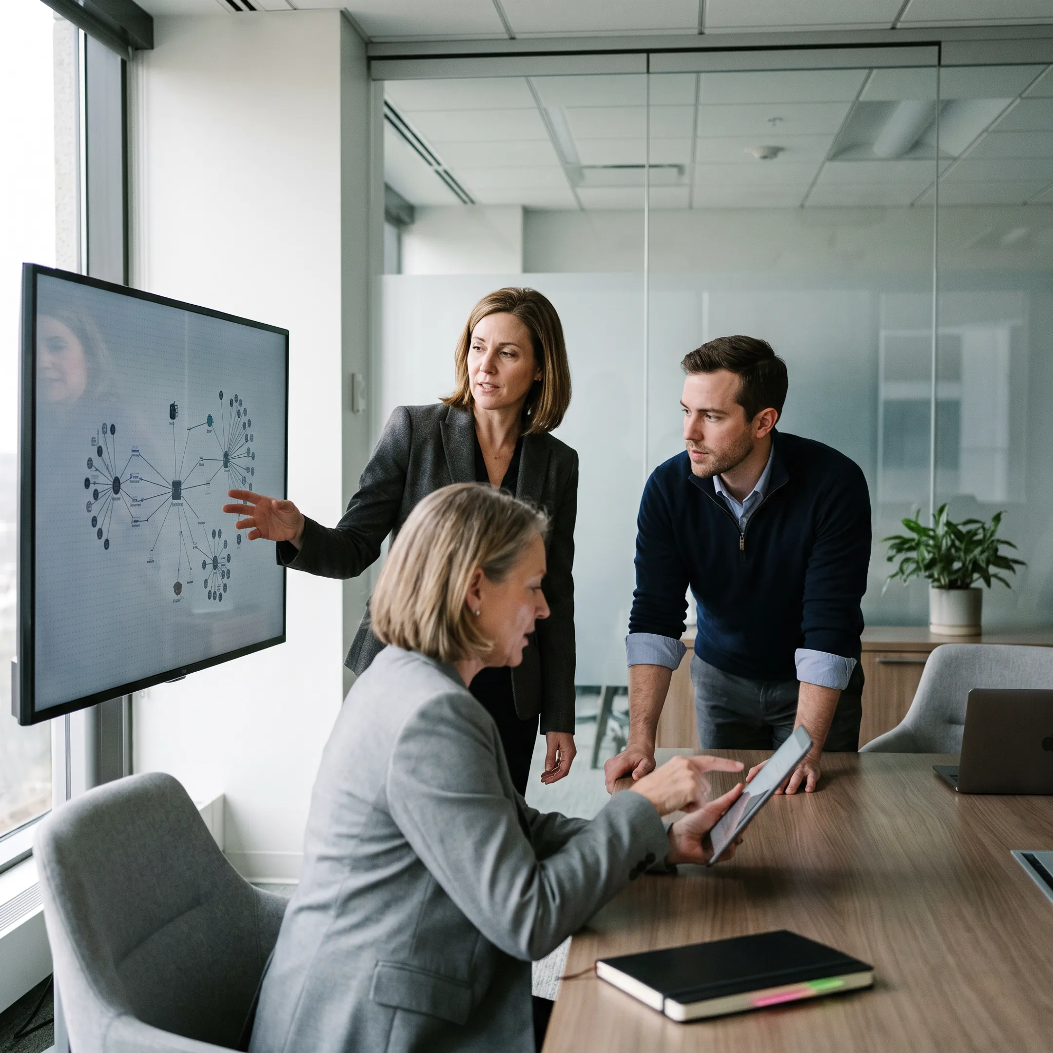 Cybersecurity recruitment team discussing technical infrastructure talent solutions