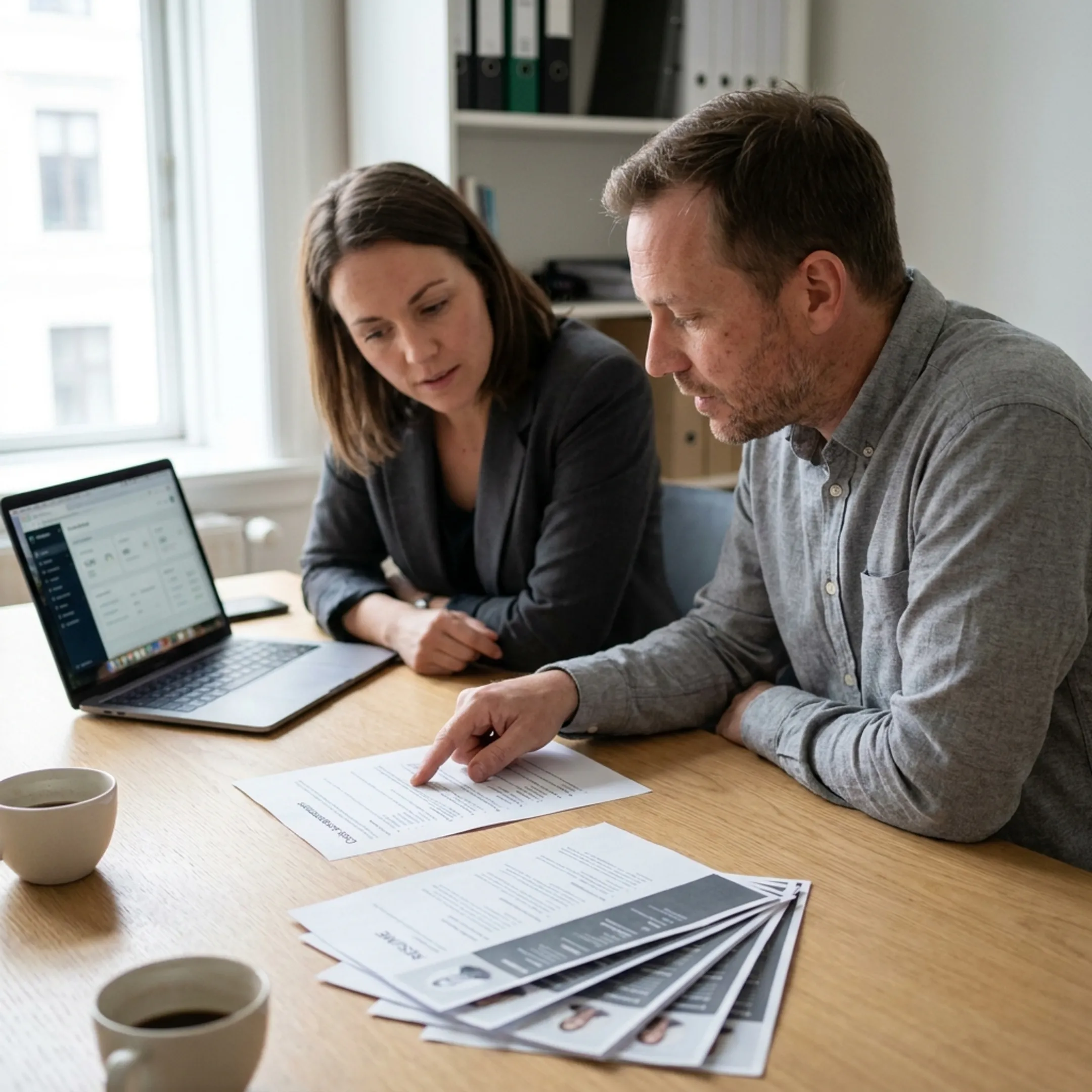 Hiring manager and recruiter reviewing technical applicant qualifications