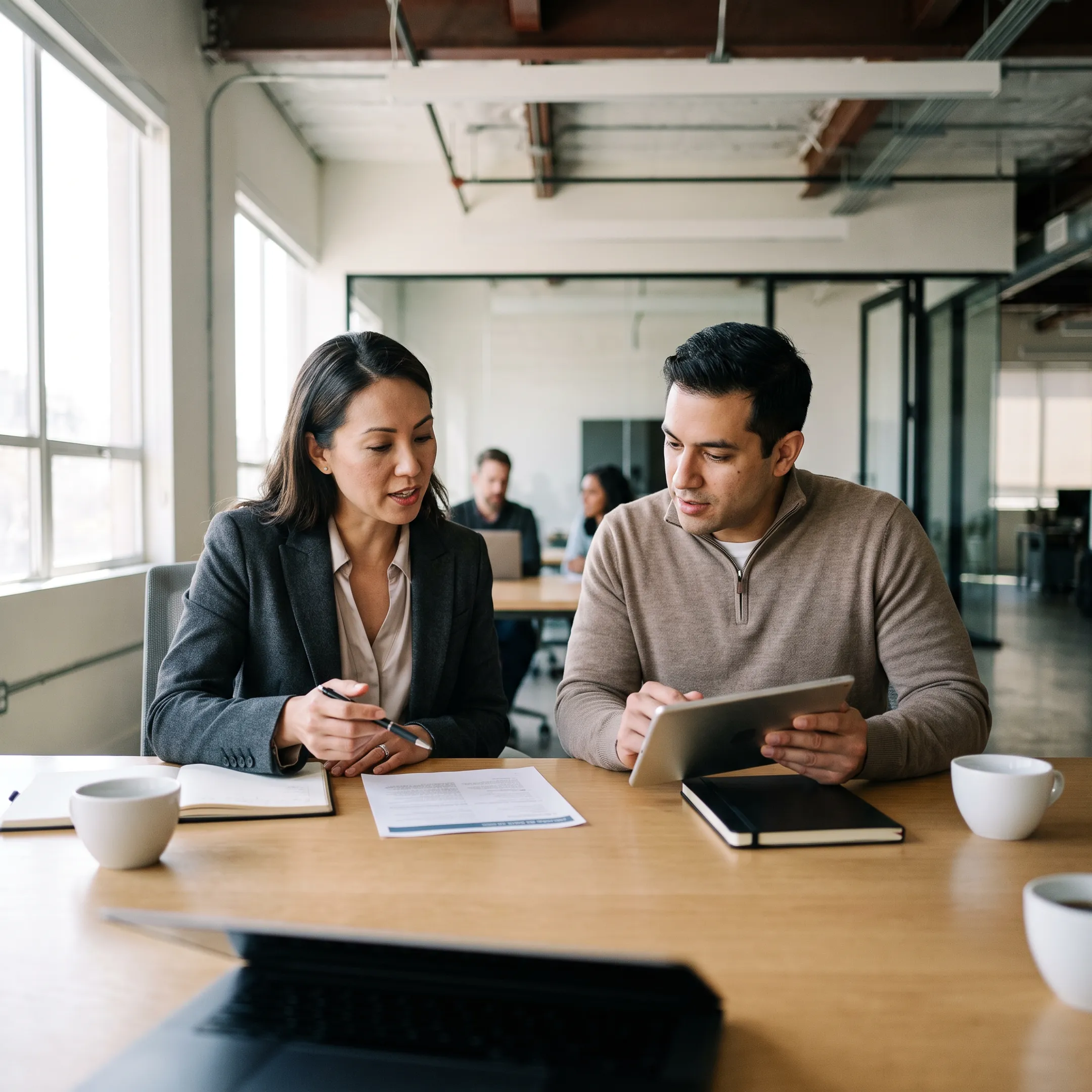 Tech recruiters reviewing software engineering profiles in a modern office