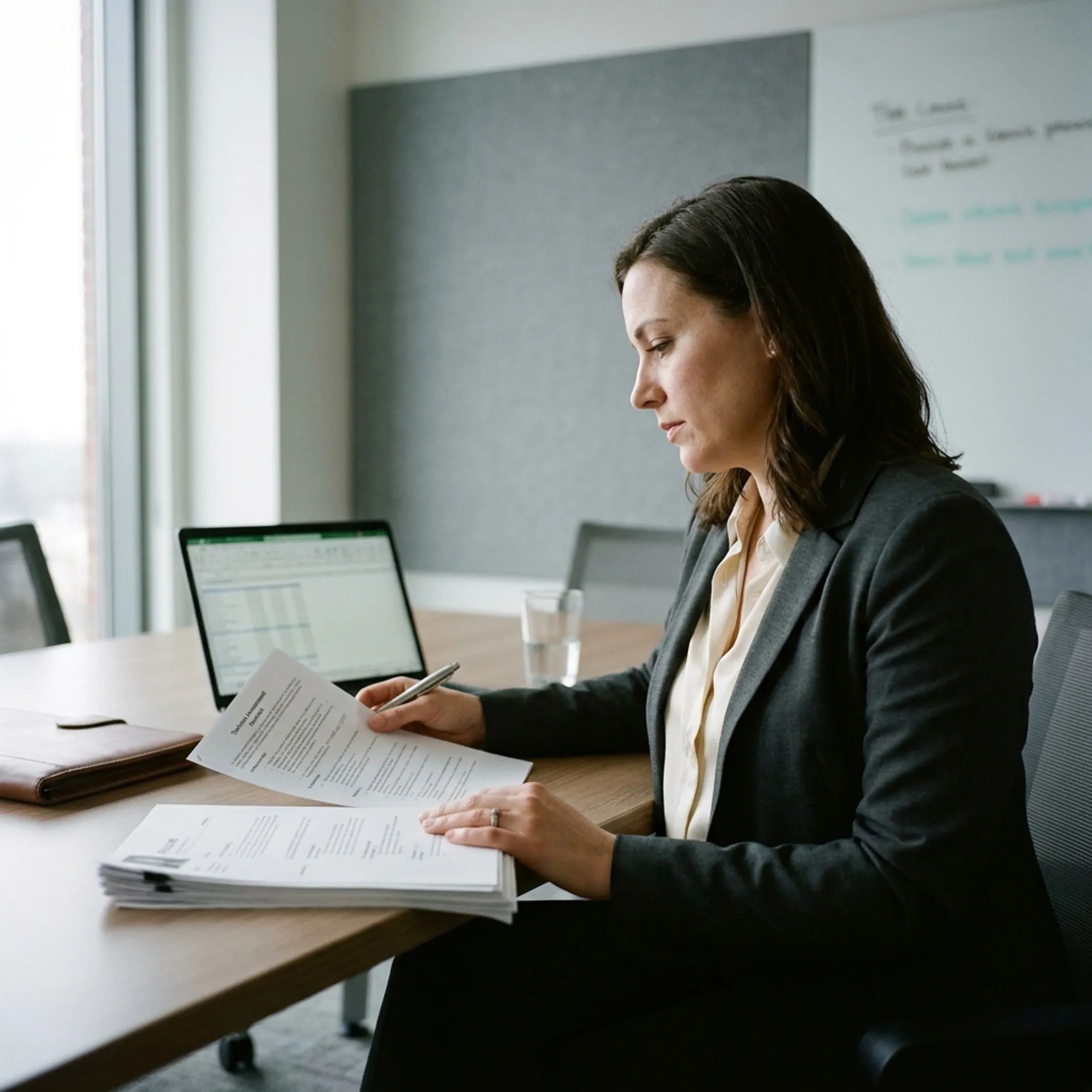 Recruitment specialist reviewing quantitative candidate qualifications and technical code portfolios