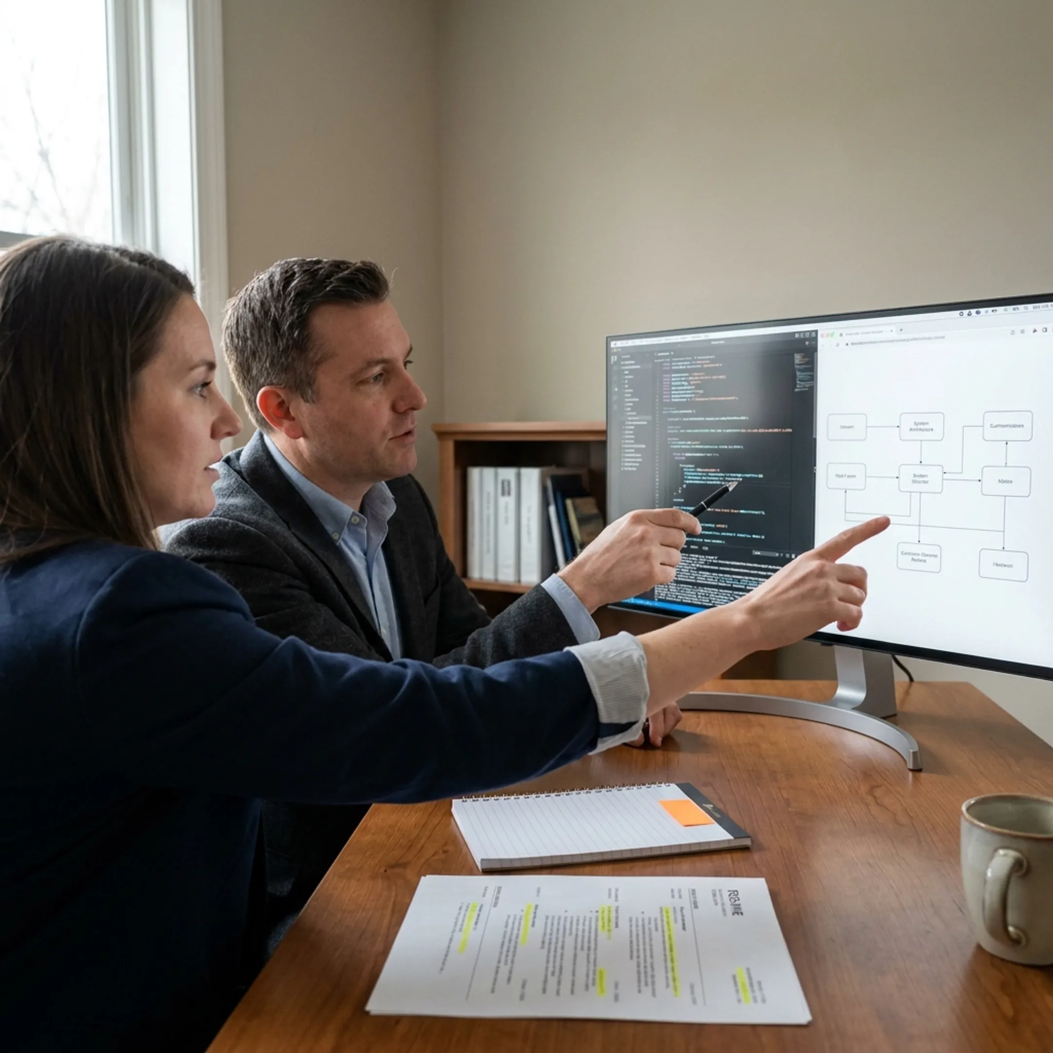 Hiring manager conducting technical interview with software engineering candidate