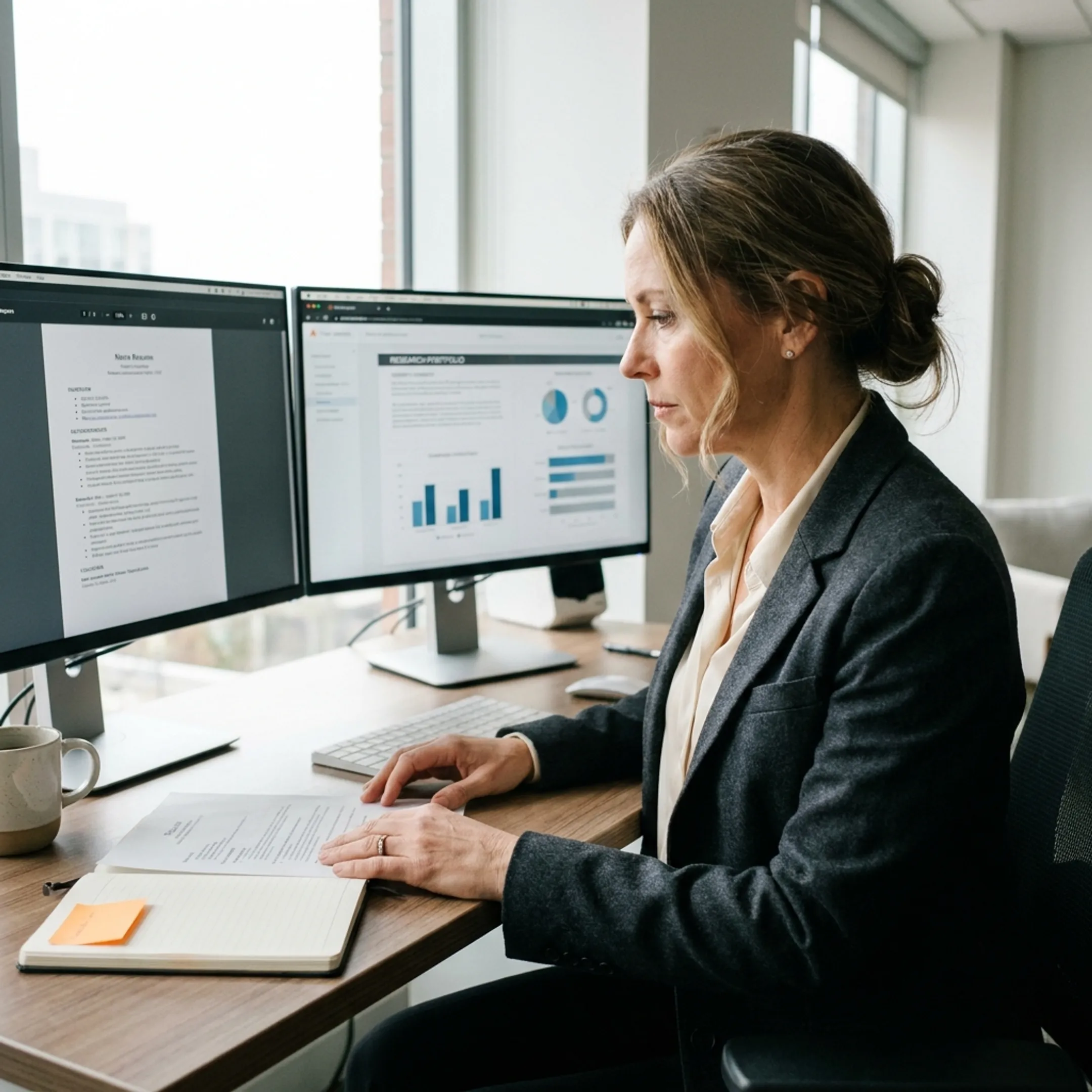 Recruitment consultant reviewing candidate qualifications for an artificial intelligence research position