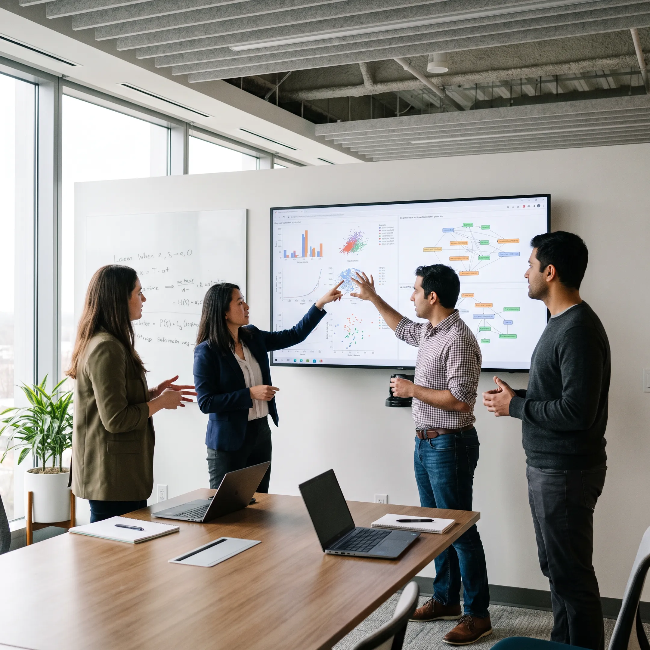 AI scientists and engineering leaders collaborating in modern technology laboratory
