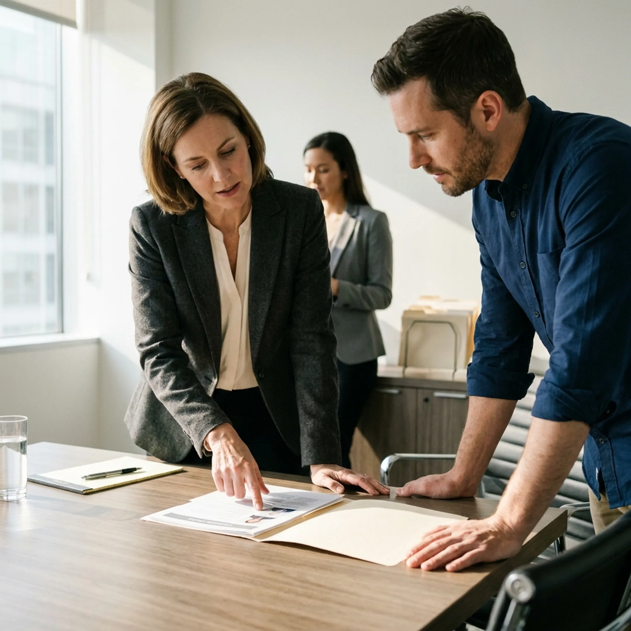 Engineering managers reviewing technical candidate qualifications