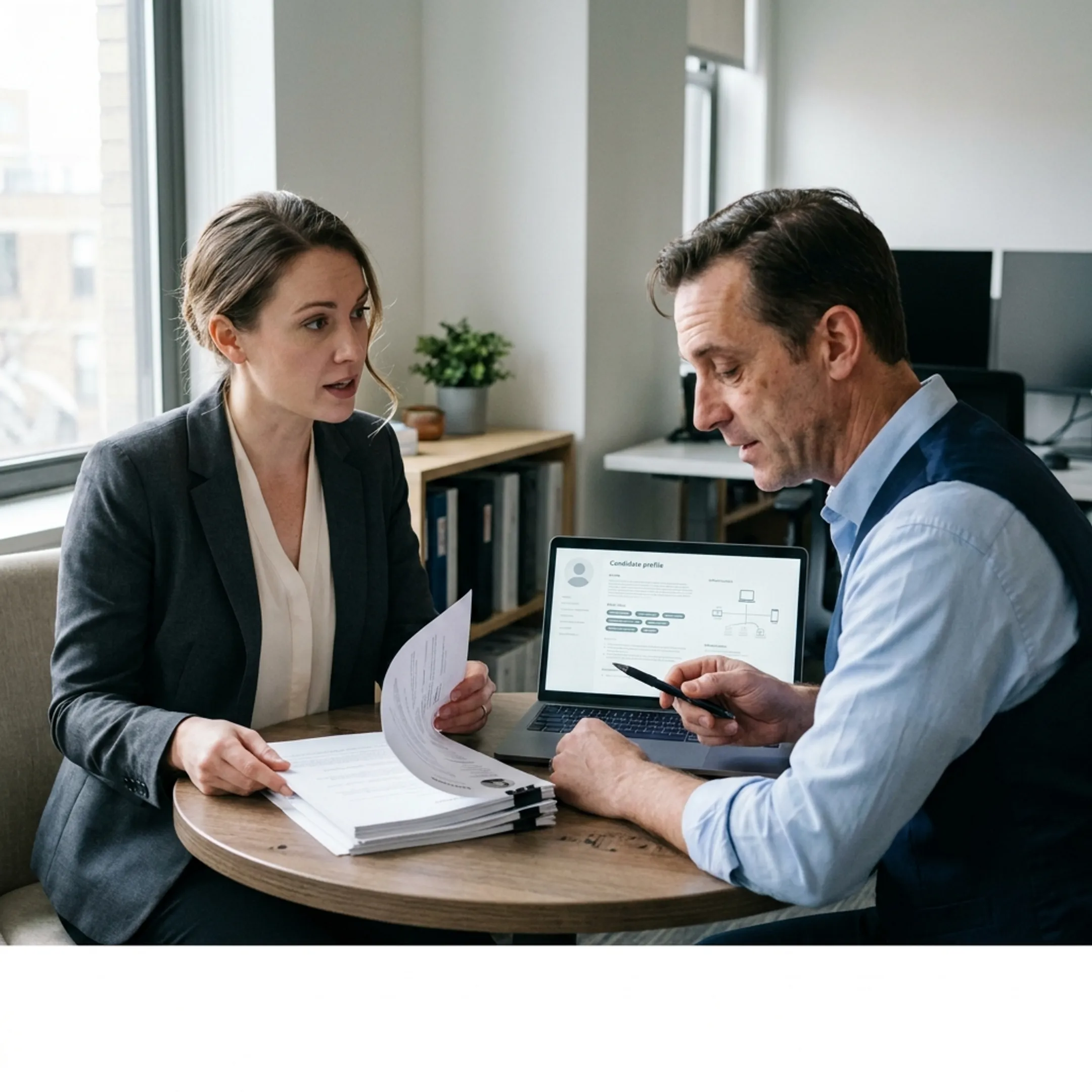 Technical recruiter analyzing candidate platform architecture competencies