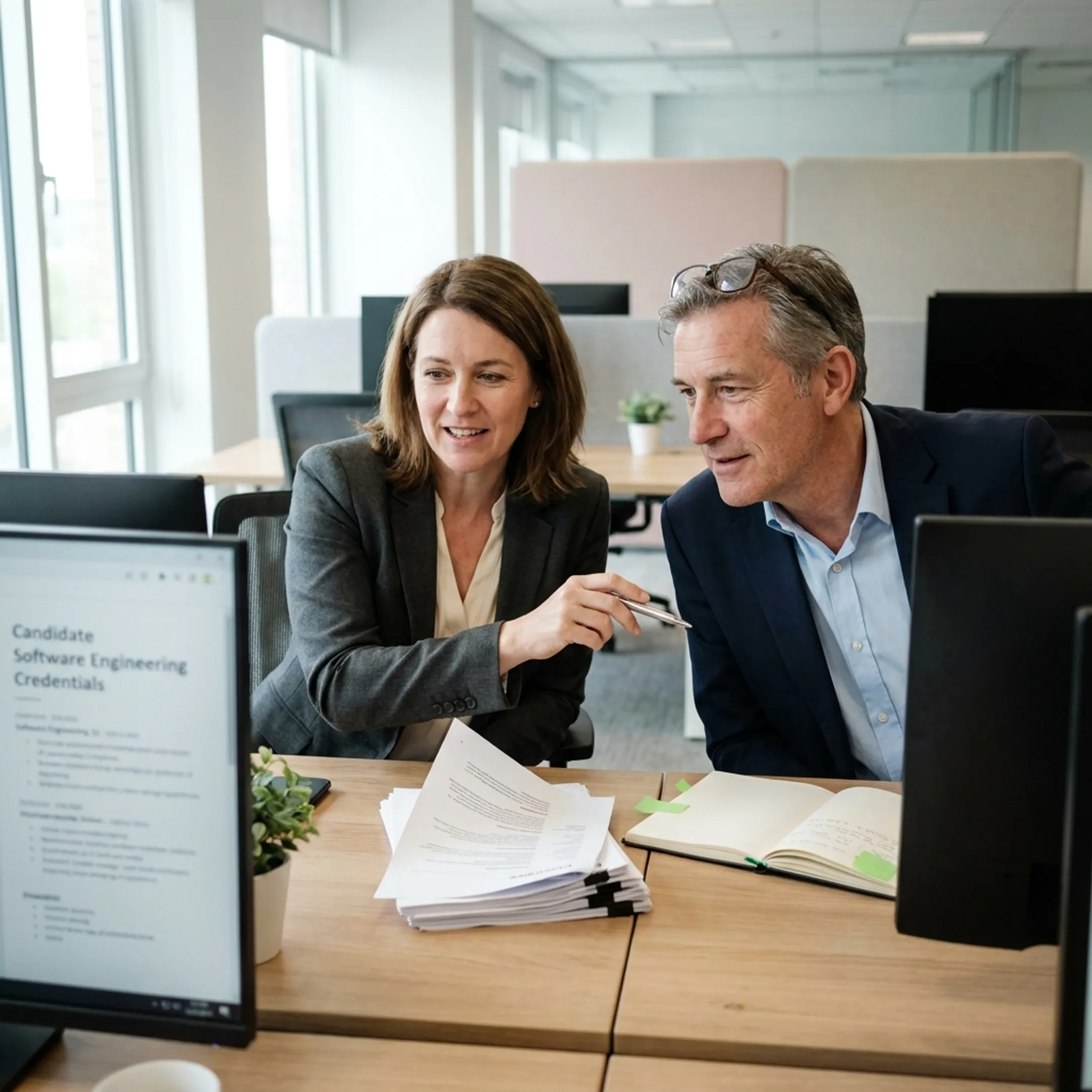 Technology recruiting team reviewing technical candidate resumes