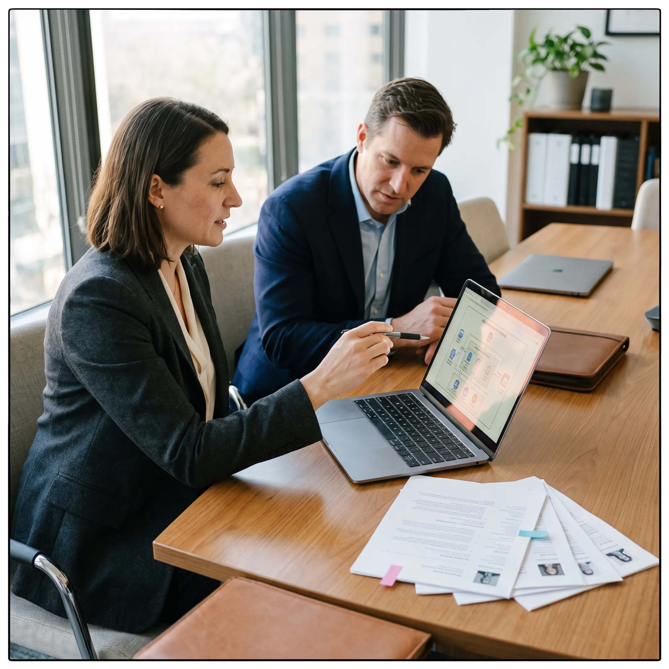 DevOps recruitment team reviewing technical candidate resumes and infrastructure architecture