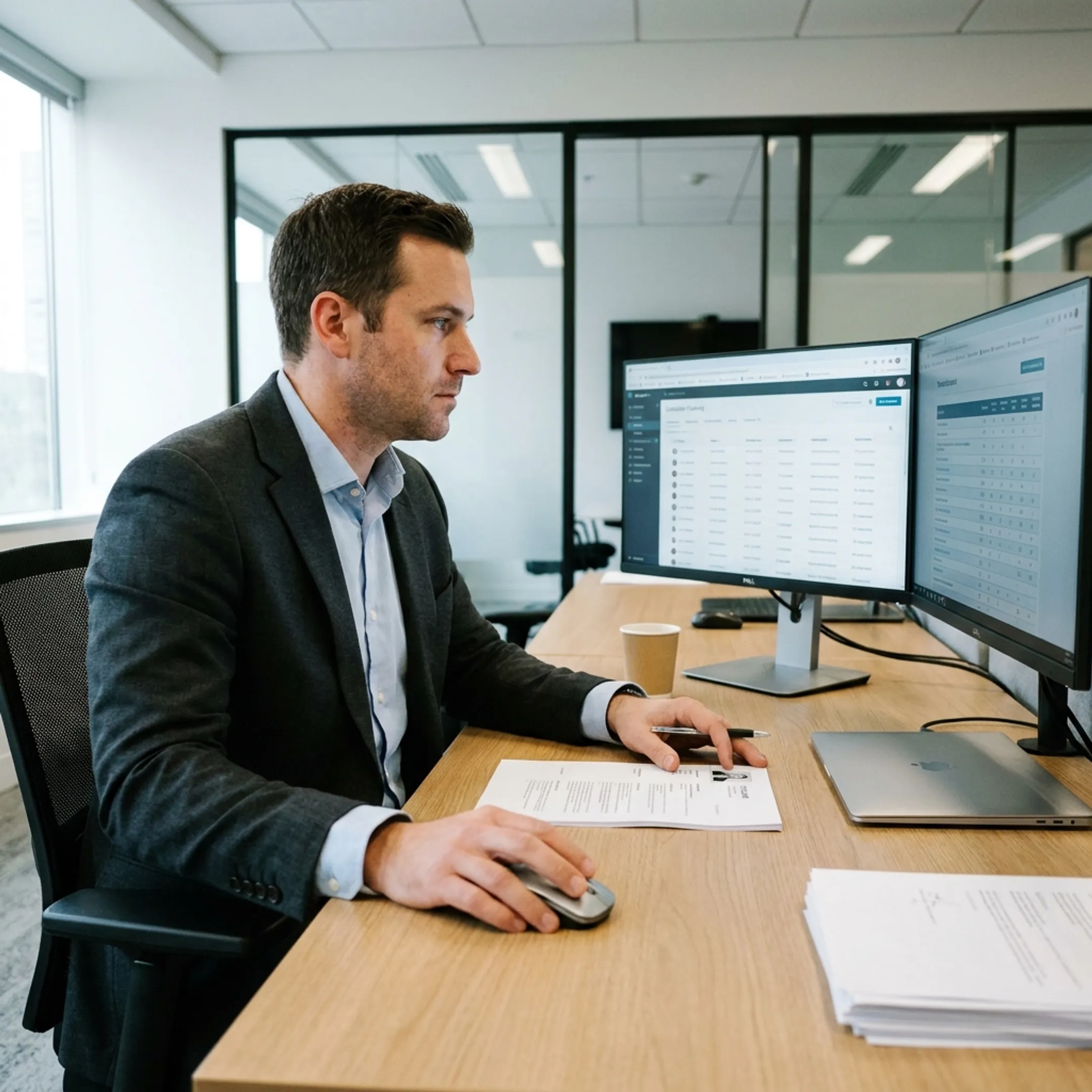 Technical recruiter reviewing candidate portfolios with a software leader
