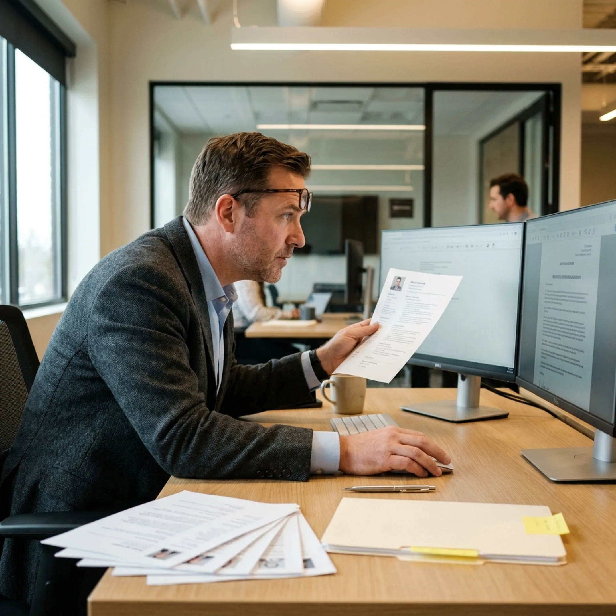 Recruiter reviewing candidate qualifications and risk management certifications