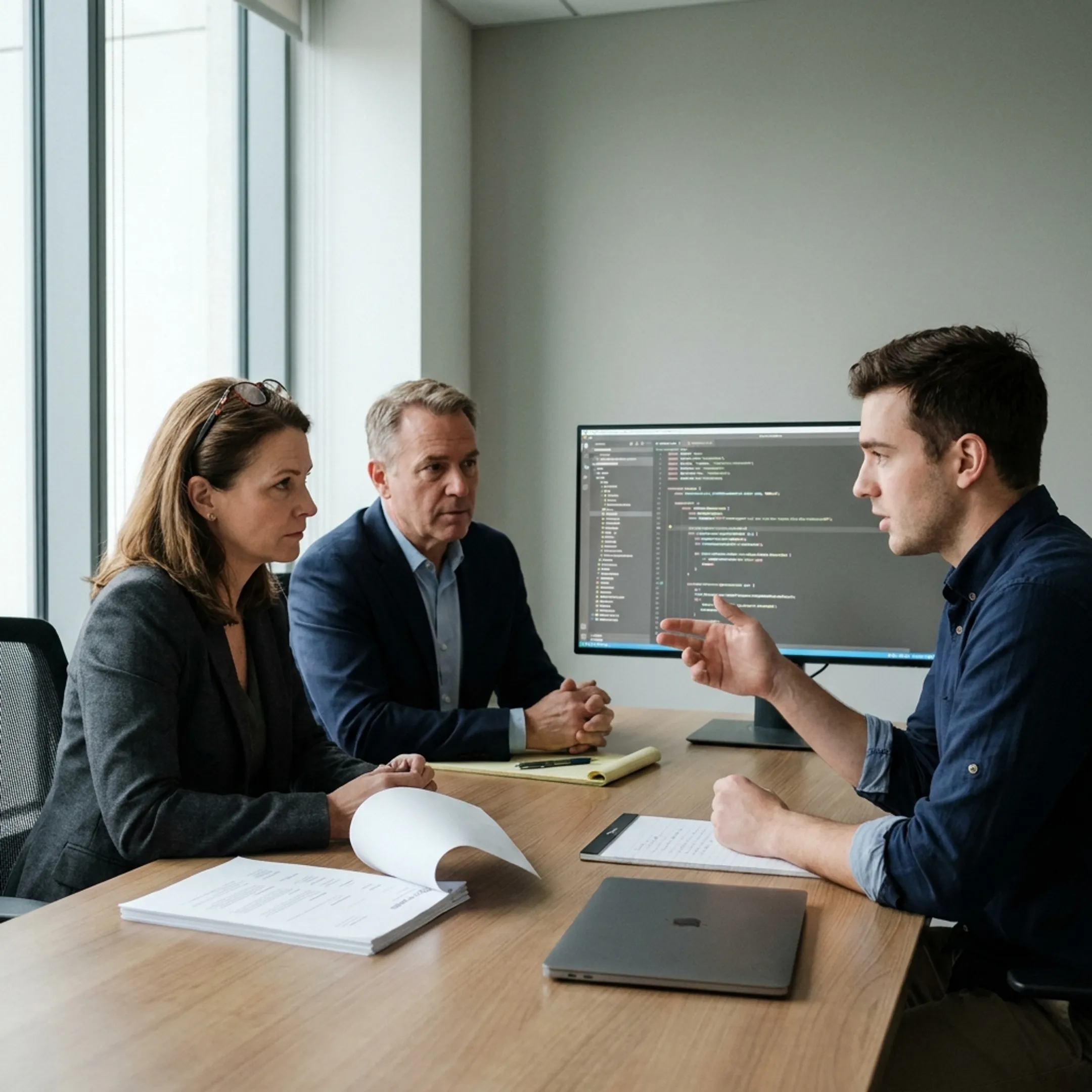 Recruitment team interviewing a software engineer during technical vetting process