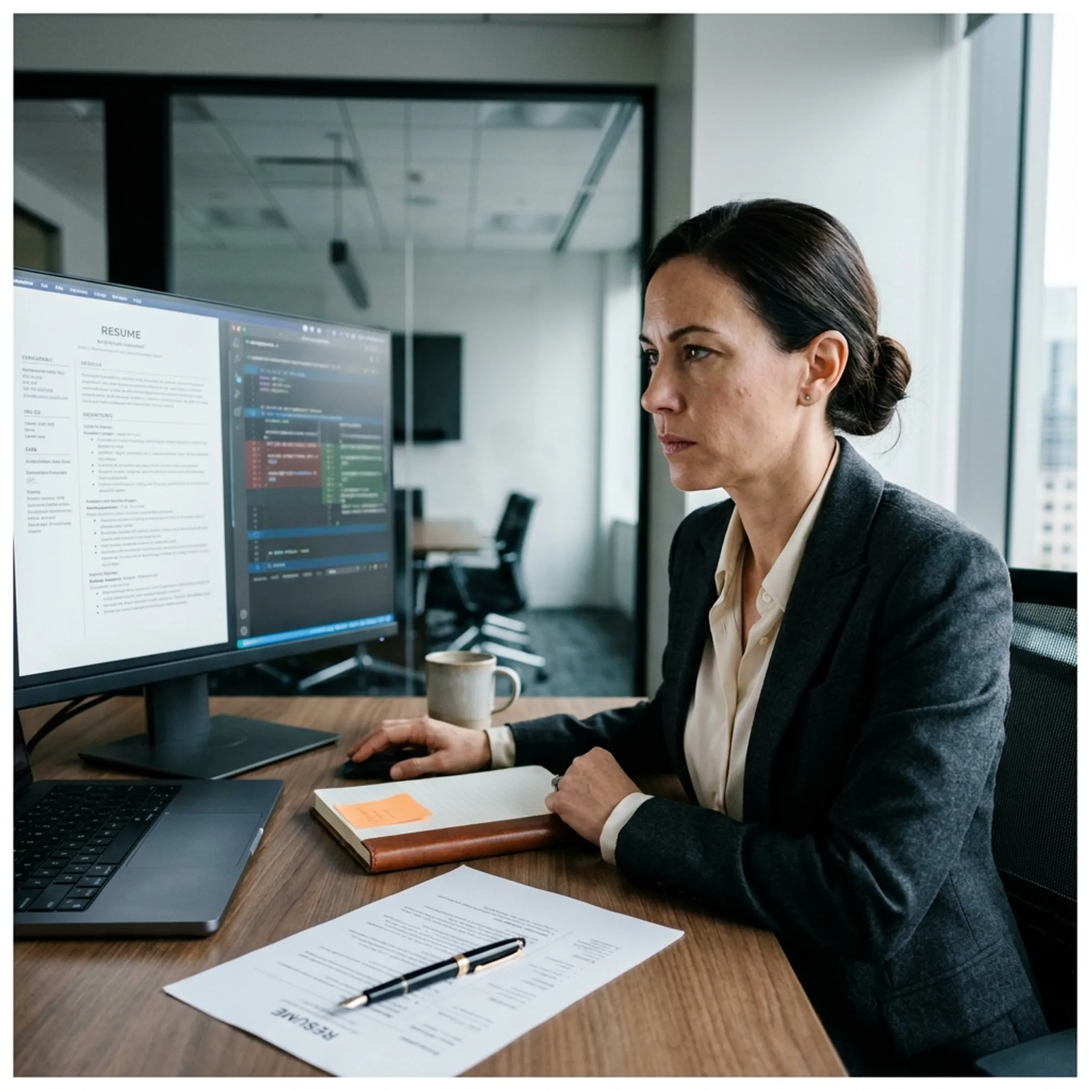 Technical recruiter reviewing artificial intelligence engineer portfolios