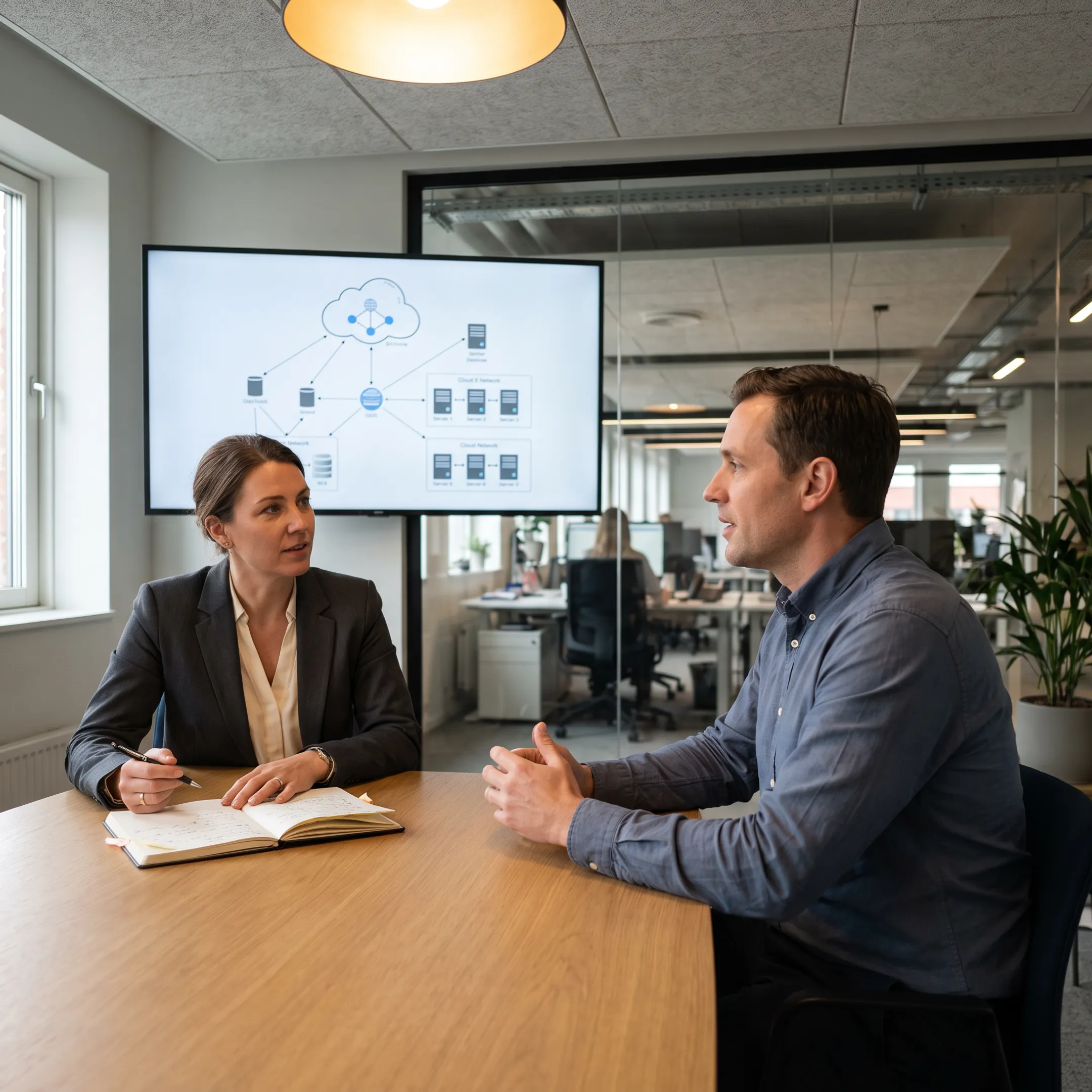 Cloud technology recruitment specialist interviewing an infrastructure engineer