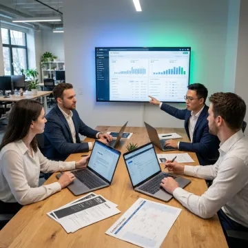 Startup marketing team reviewing content strategy candidates