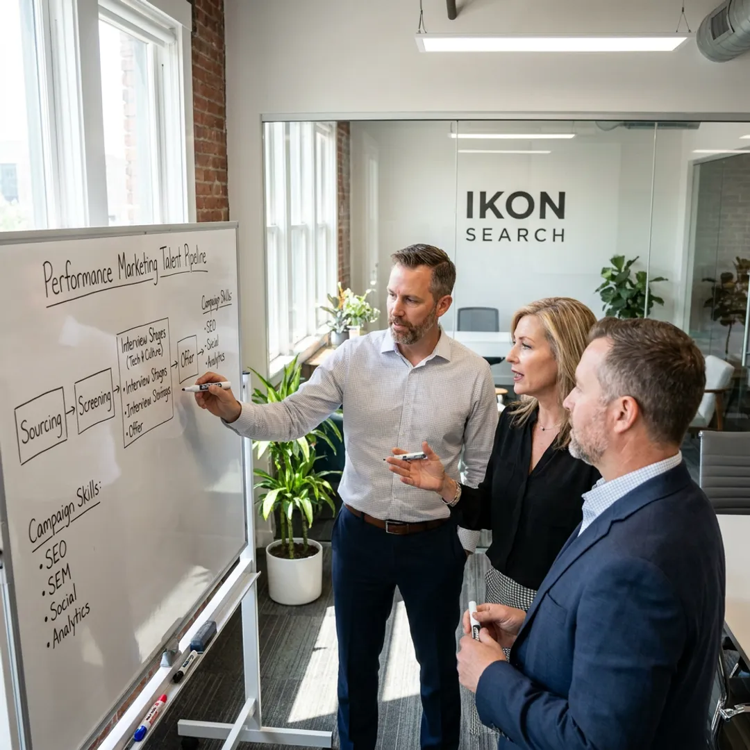 Recruitment team planning a performance marketing search