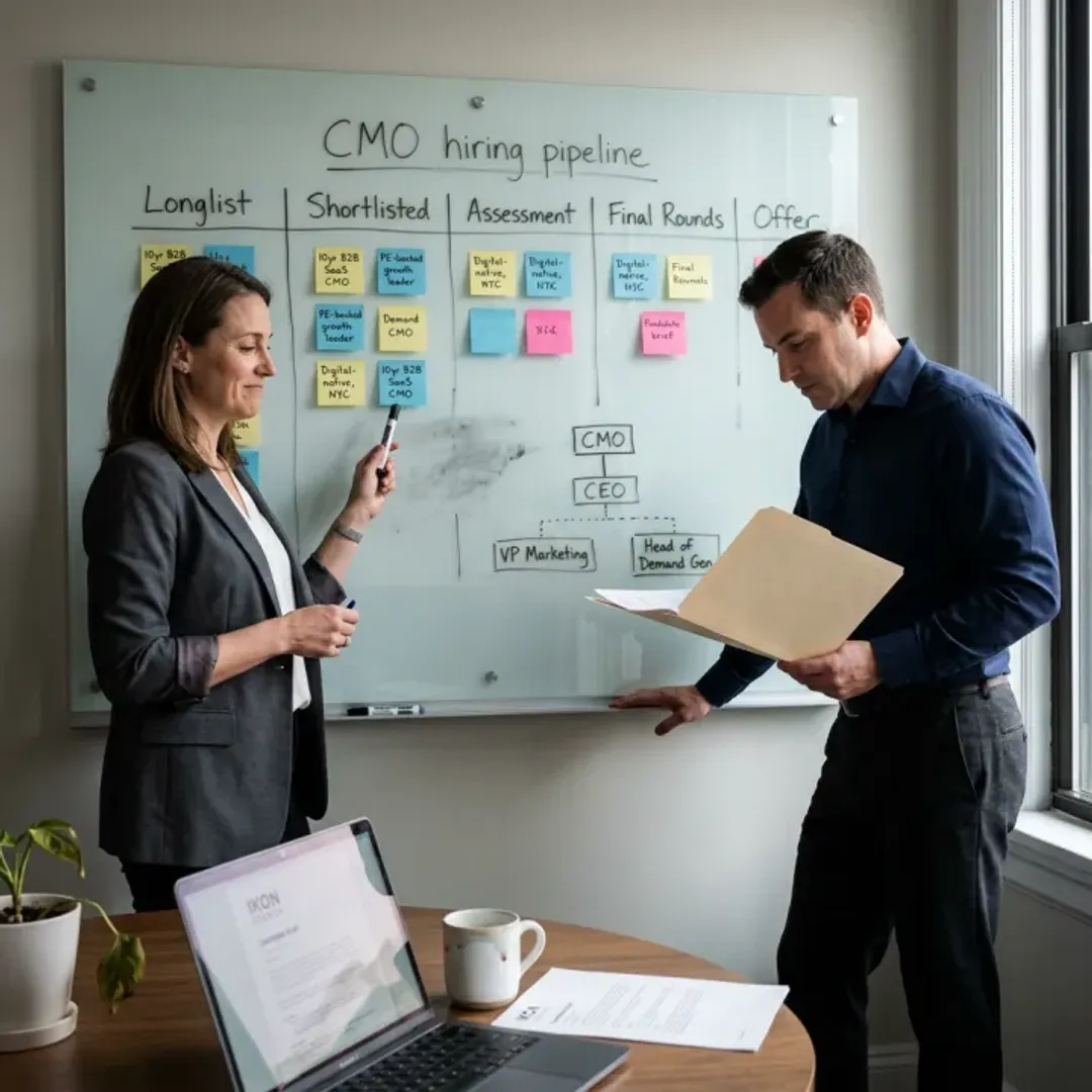 Executive marketing recruiter reviewing CMO candidates
