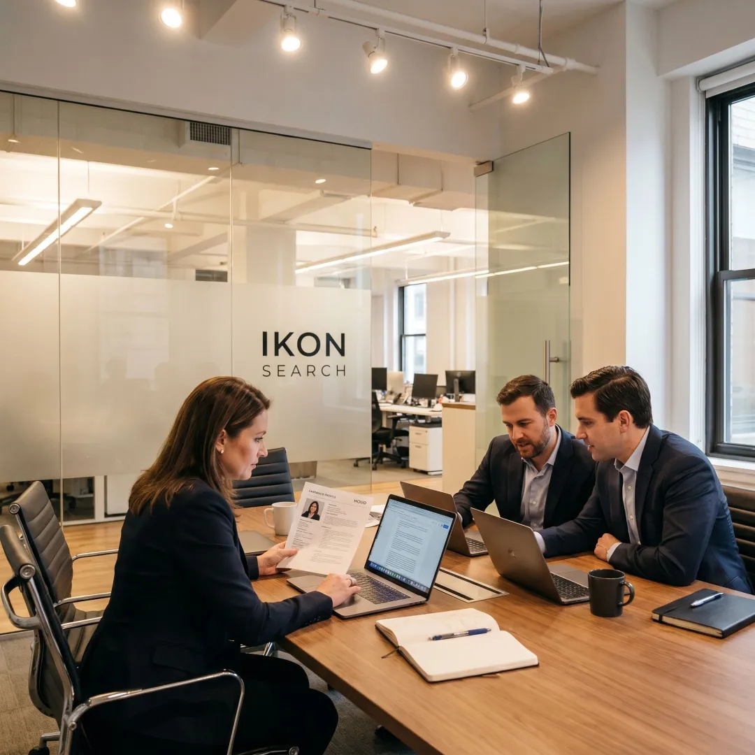 Recruiter reviewing candidate profiles with hiring team