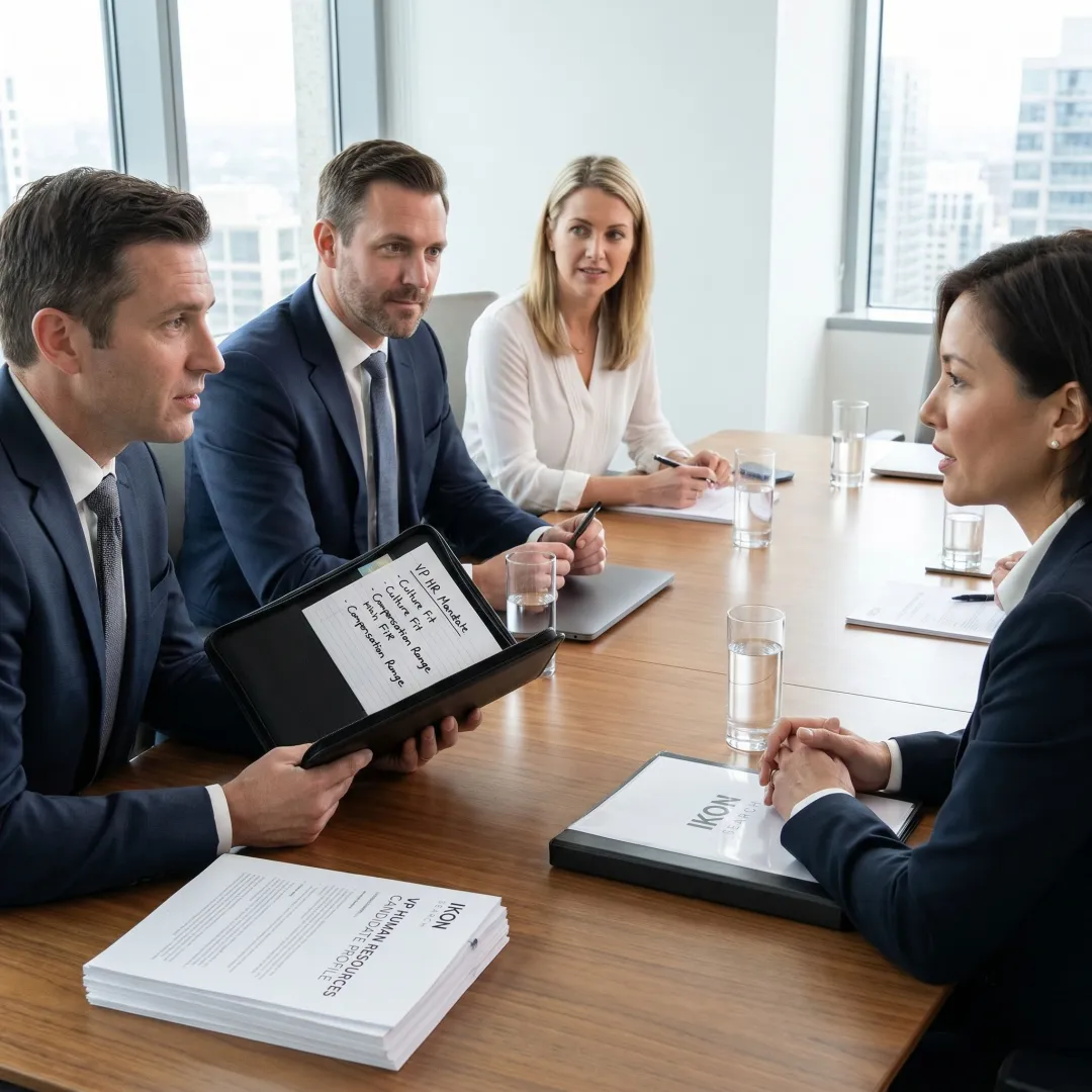 Executive search meeting for VP of Human Resources hiring