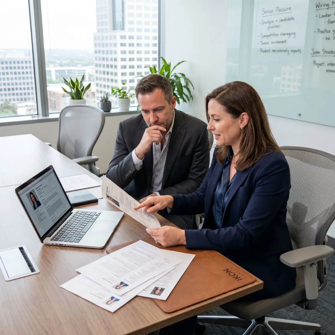 Contract recruiting consultant reviewing talent acquisition candidates