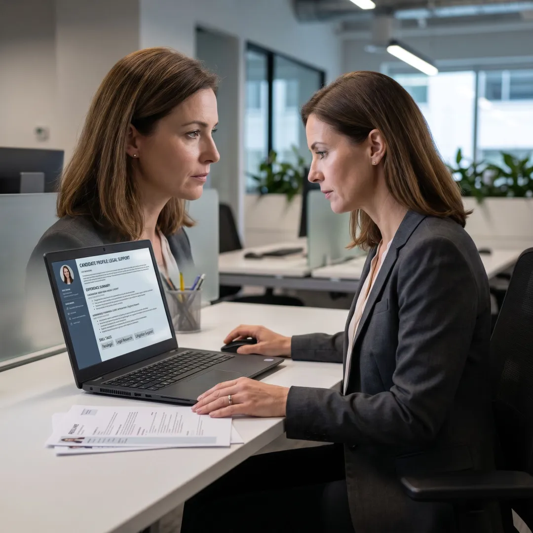 Recruiter reviewing legal temp candidates