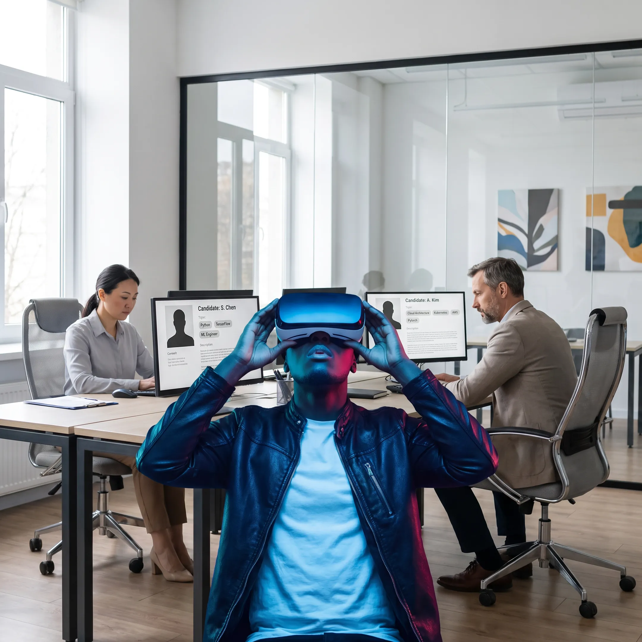 Machine learning and artificial intelligence recruitment specialists analyzing engineering talent profiles