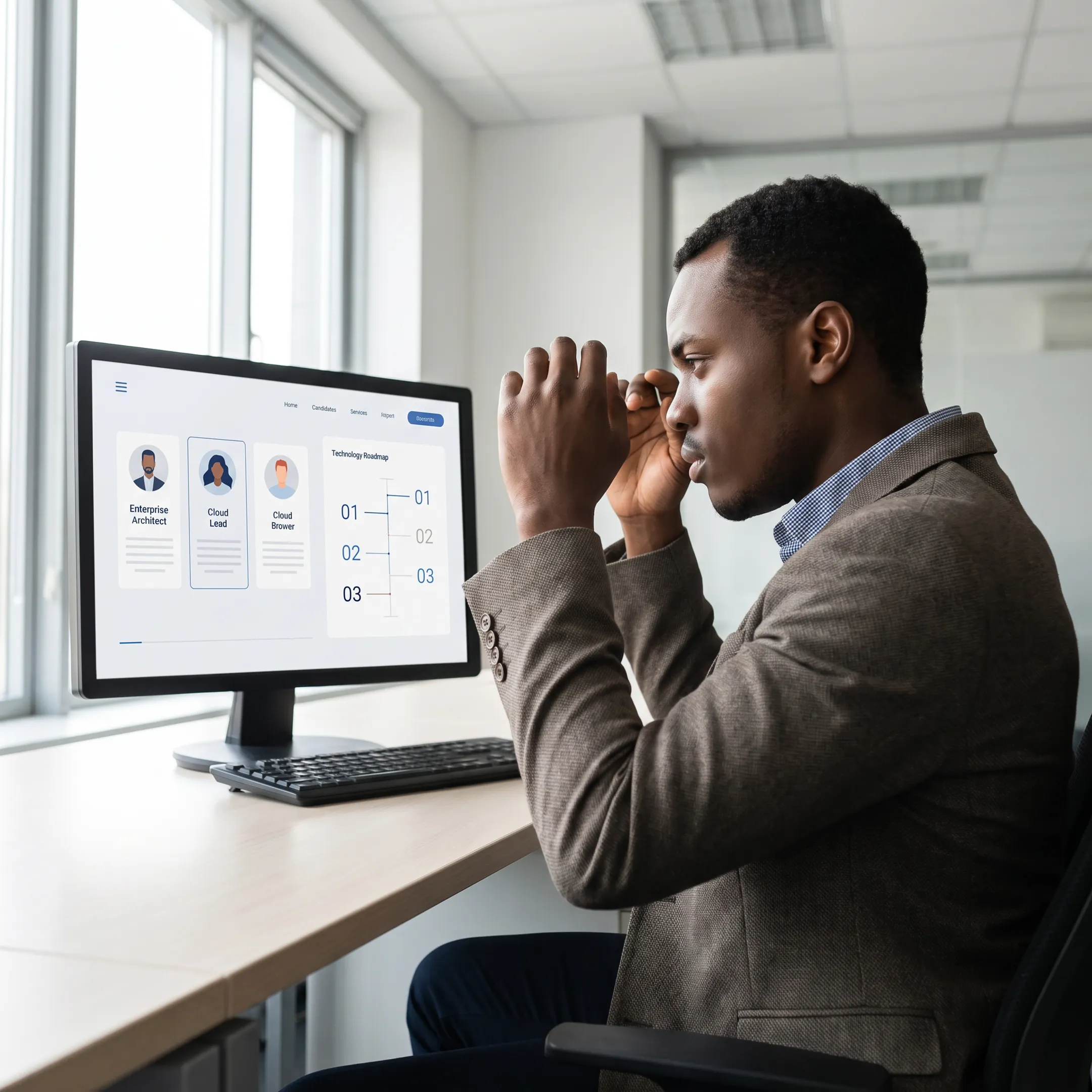 Executive recruitment consultant vetting technical candidates for enterprise architect positions
