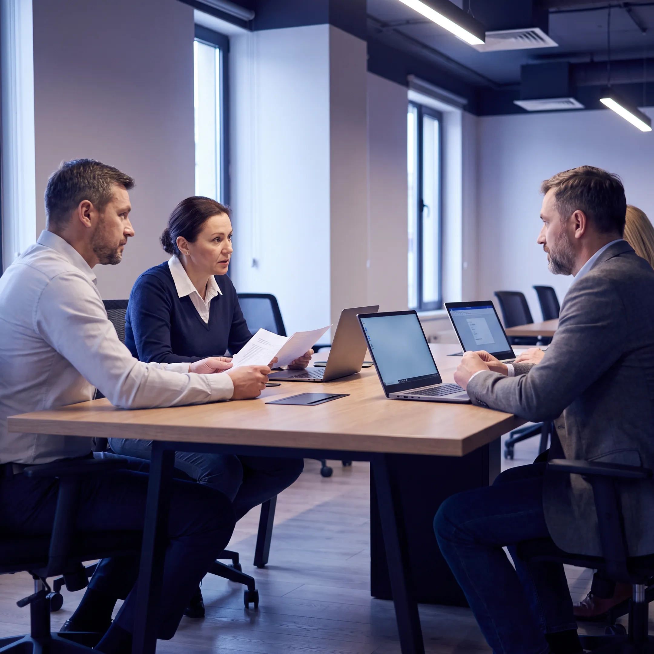 Technology consulting professionals collaborating on enterprise IT solutions in a conference room