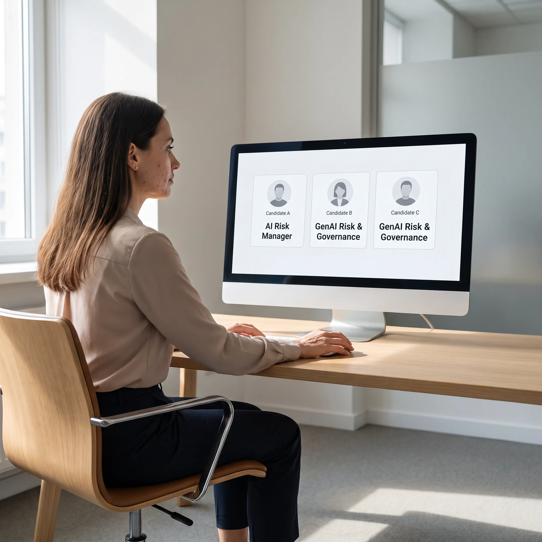 Executive search consultant discussing generative AI risk governance candidates