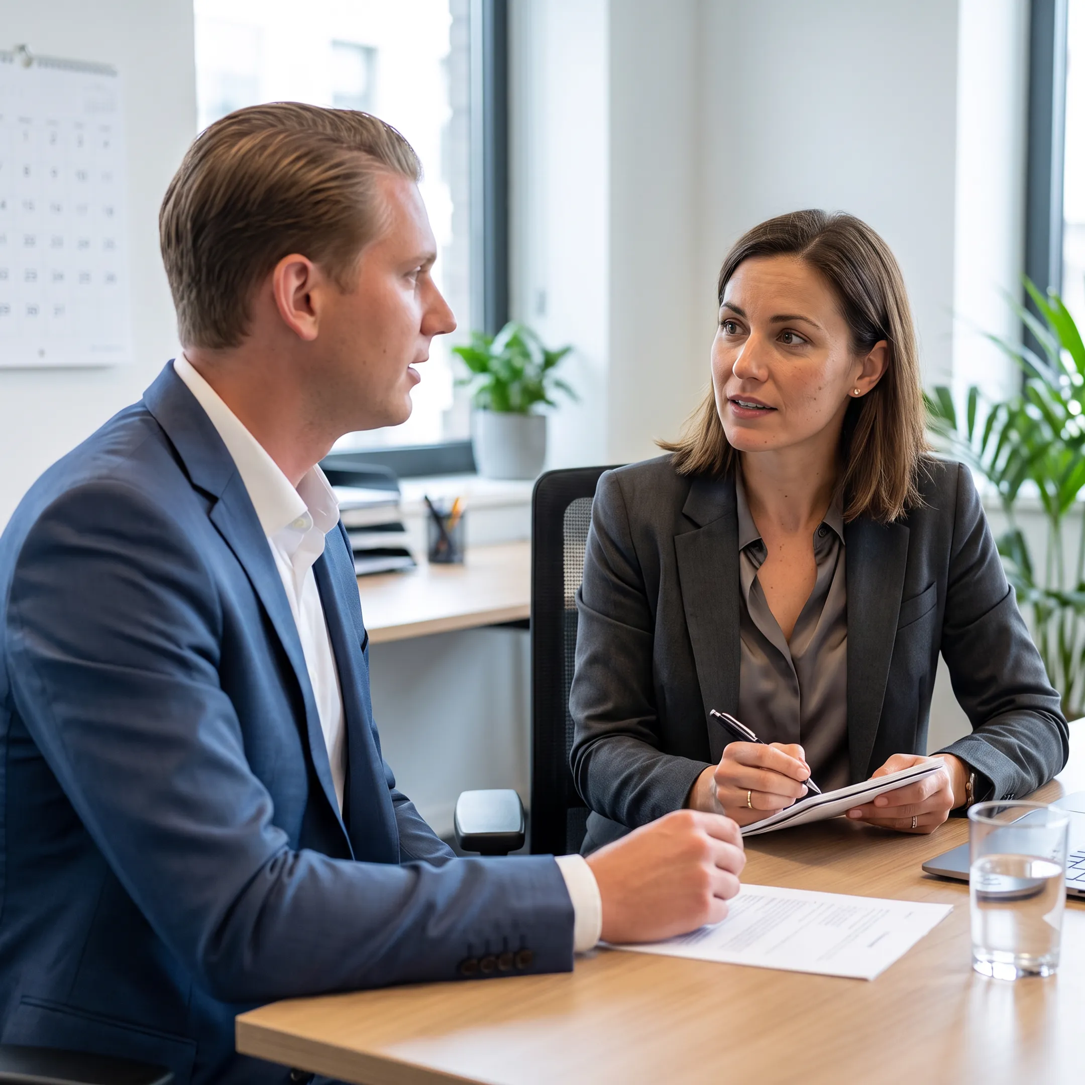 Recruiter conducting structured interview for risk management executive position