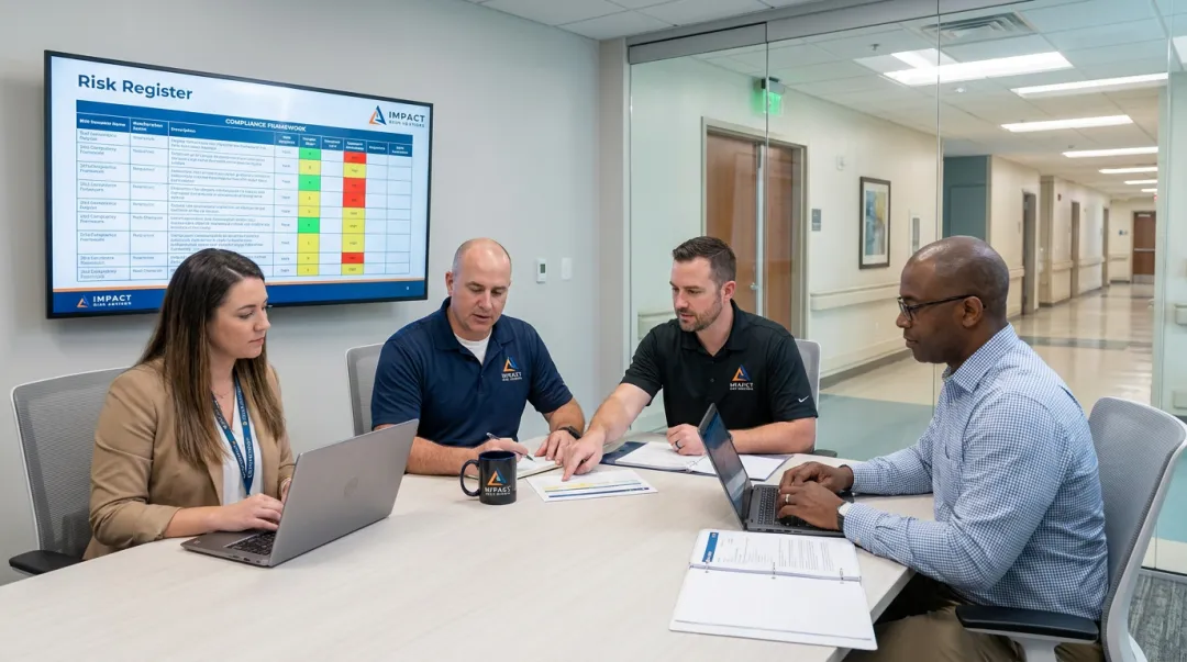 Impact Risk Advisors consultant leading healthcare ISO 27001 compliance advisory session