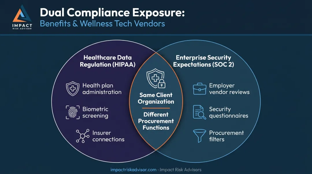 Employer wellness vendor dual compliance exposure showing healthcare and enterprise security requirements converging