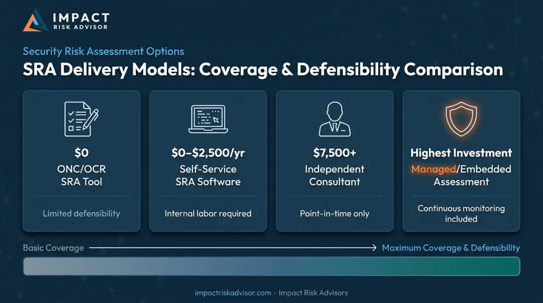 Four HIPAA risk assessment delivery models compared by cost and coverage level