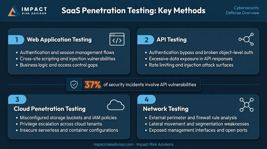 Four SaaS penetration testing types web API cloud and network overview