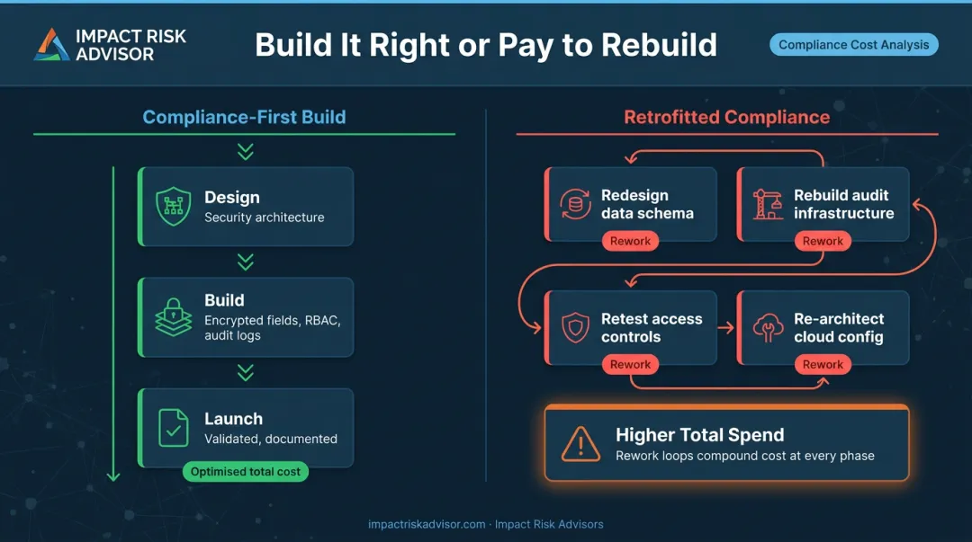 Compliance-first build versus retrofitting HIPAA security cost and complexity comparison