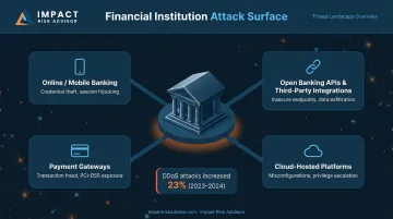 Financial institution expanded attack surface showing four key digital vulnerability entry points