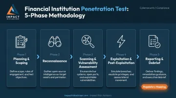 Five-phase financial institution penetration testing methodology process flow diagram