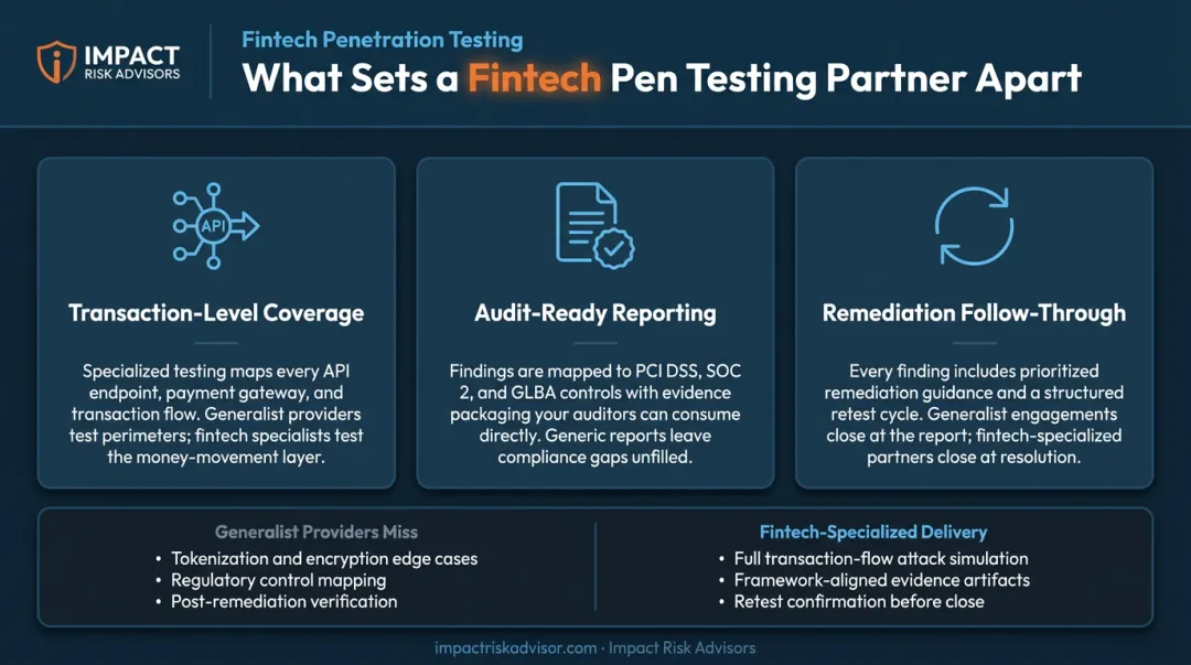 Three essential fintech penetration testing partner capabilities comparison checklist infographic