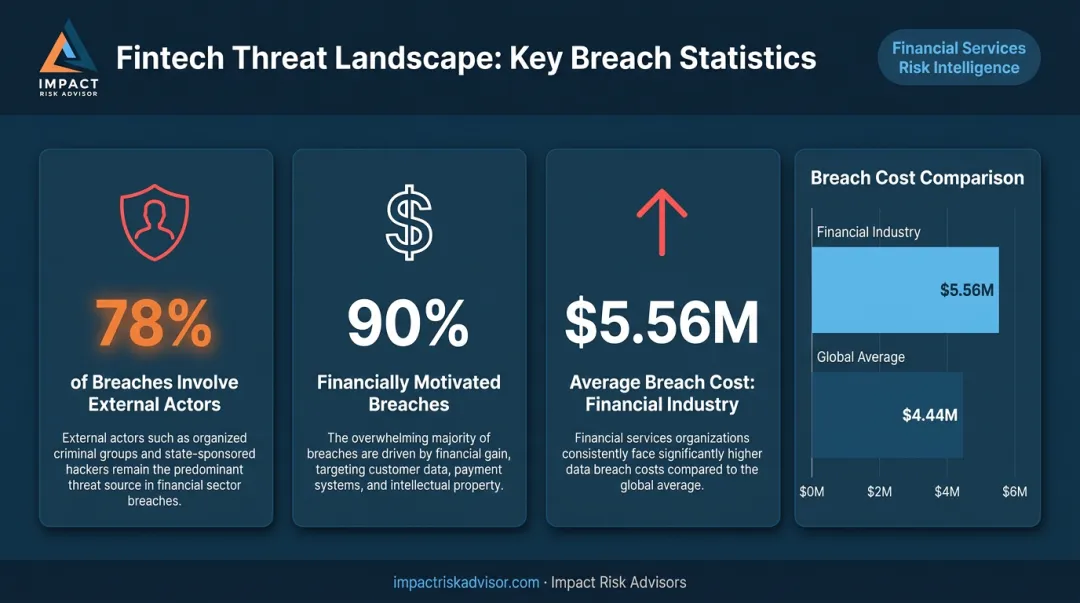Fintech industry breach statistics comparing financial impact and threat actor motivations