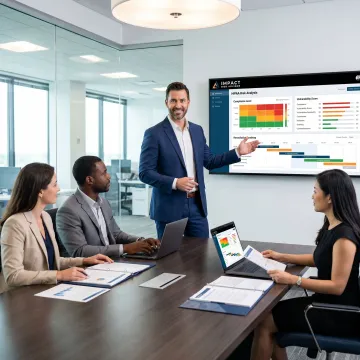 Consultant presenting HIPAA security roadmap to healthcare leadership