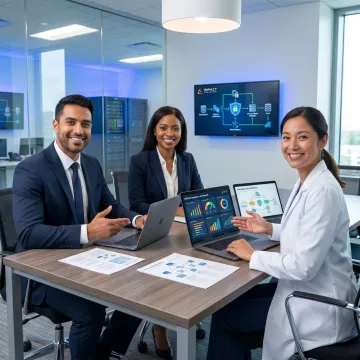Healthcare cybersecurity compliance team reviewing HIPAA safeguards