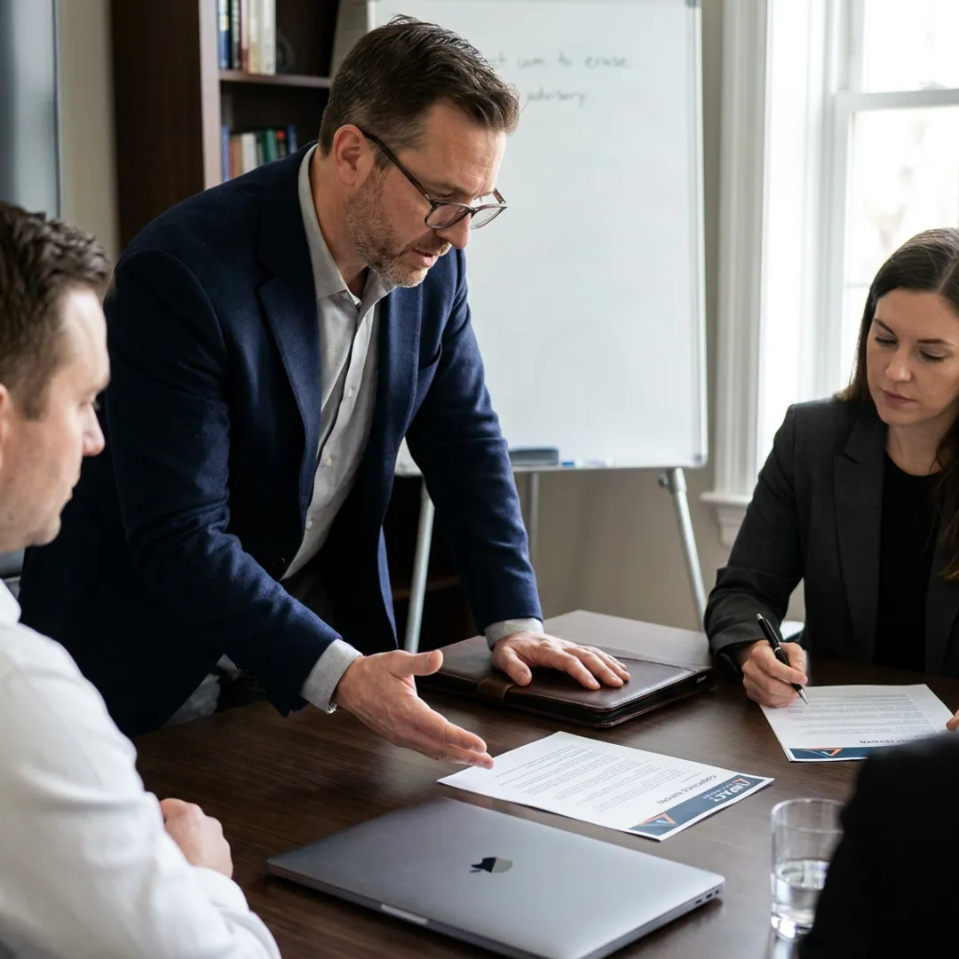 Cybersecurity advisor reviewing governance and compliance plans