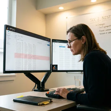 Security analyst reviewing audit logs for compliance