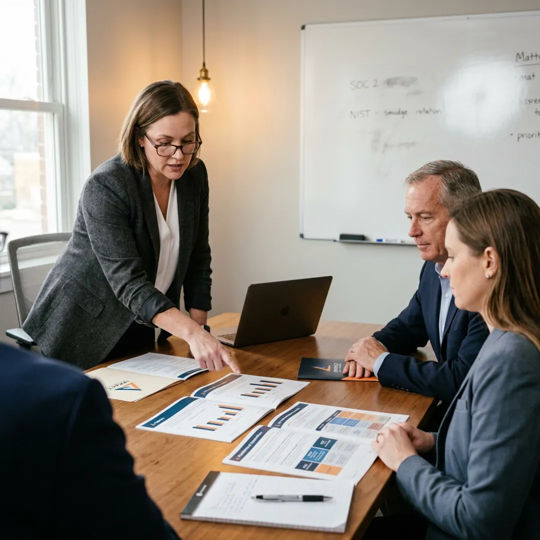 Consultant presenting cybersecurity risk findings