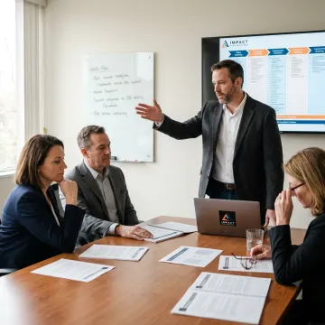Consultant presenting HIPAA cybersecurity roadmap to healthcare leaders