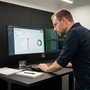 Penetration tester analyzing vulnerabilities
