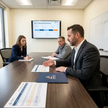 Consultant mapping SOC 2 readiness plan with client