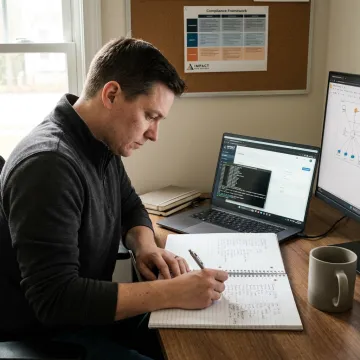 Penetration tester analyzing security findings