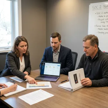 Fintech compliance planning session with security documentation