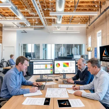 Cybersecurity team reviewing risk assessment data