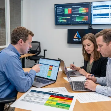 Security team reviewing cyber risk assessment findings